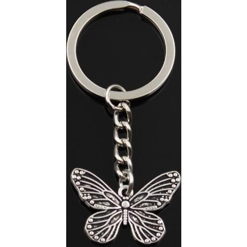 Fashion Keychain 20x30mm Butterfly Silver Color Pendants DIY Men Jewelry Car Key Chain Ring Holder Souvenir For Gift