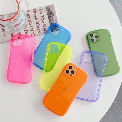 Neon Fluorescent Solid Color Shockproof Clear Phone Case For iPhone 12 11 Pro XR X XS Max Mini 7 8 6 6s Plus Soft TPU Back Cover