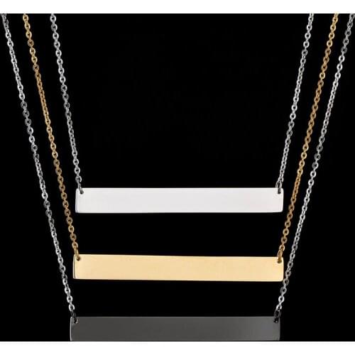 New Personalized Blank Bar Pendant Necklace 3 Colors Stainless Steel Custom Name Plate Necklace Can Engrave Word Letters Jewelry