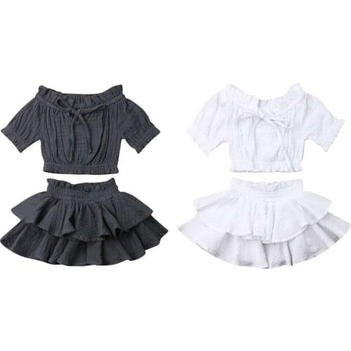 0-4Y Summer Toddler Baby Girls Clothes Sets Solid Tops Shirt + Ruffle Skirts Kid Newborn Clothes Outfit