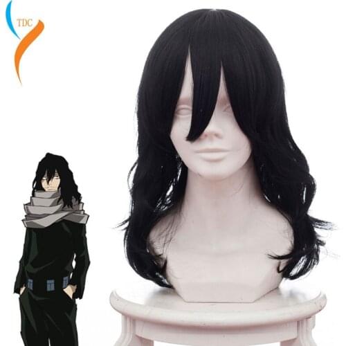 My Hero Academia Baku no Hero Shouta Aizawa 45cm Black Wavy Cos Hair Wig Heat Resistant Cosplay Costumes Wig
