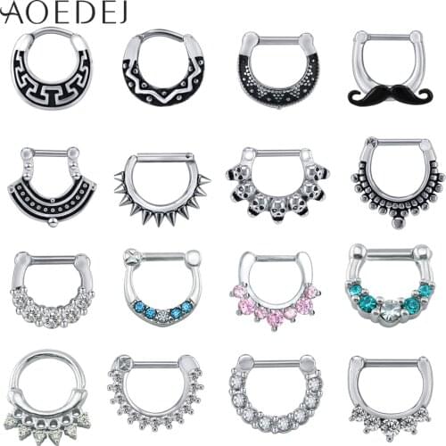 AOEDEJ 16G Stainless Steel Septum Clicker Nose Septum Helix Piercings Nariz Septum Round Shape Mustache Nose Clicker Piercings