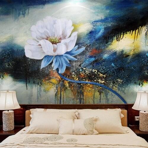 Custom 3D Wall Mural Wallpaper Retro Abstract Peony Flower Oil Painting Canvas Wallpaper For Living Room Bedroom Wall Decoration