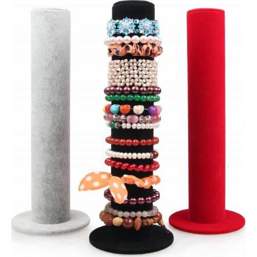 Portable PVC Bar Velvet Covered T-Bar Vertical Tower Jewelry Bracelet Watch Stand Bangle Display White/Black headband Storage