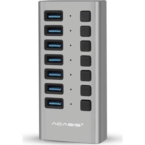 Acasis USB3.0 7-port Splitter Multi-interface Expansion Hub Conversion HUB with 12V 2A Power Supply for Notebook Computer