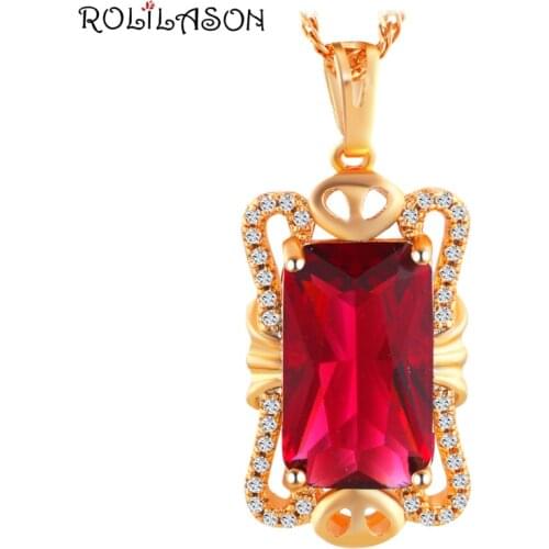 ROLILASON Lowest Price Hot Sell Romantic Rose Zircon Gold Tone Fashion Jewelry Pendant for Women Party LNS636
