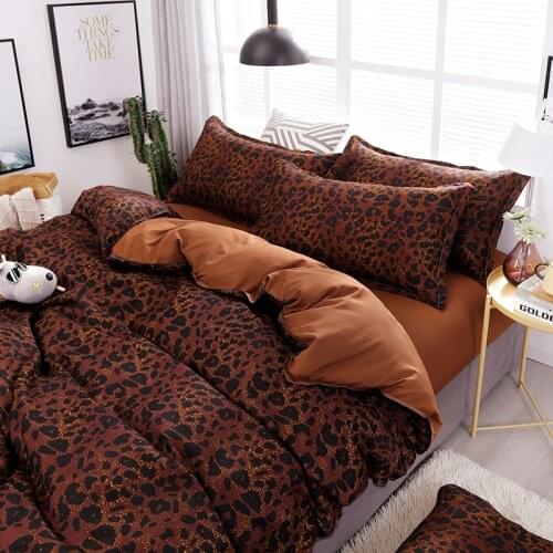 Luxury Leopard Bedding Set Coffee Color Duvet Cover And Sheet Pillowcase Soft Bedclothes For Adults Simple Home Textile