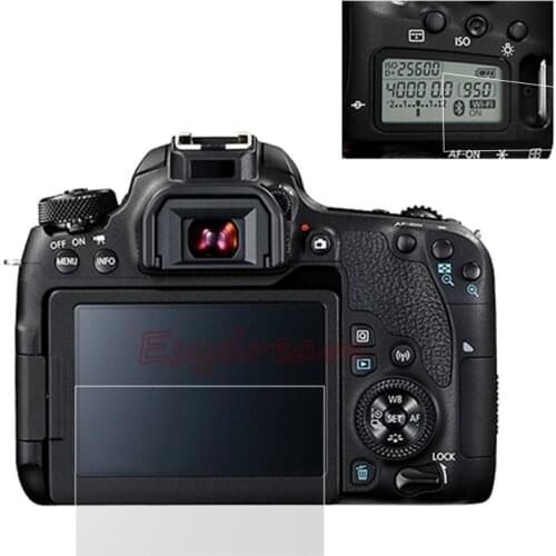 Self-adhesive Glass / Plastic Film Screen Protector Guard Cover for Canon EOS 77D Main + Info Top Shoulder LCD
