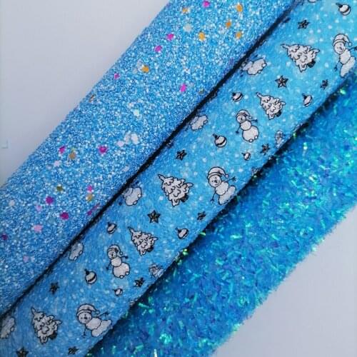 Blue Glitter leather, Santa Claus Printed Glitter synthetic leather, Glitter Leather Sheets For Bow A4 21x29CM KM655
