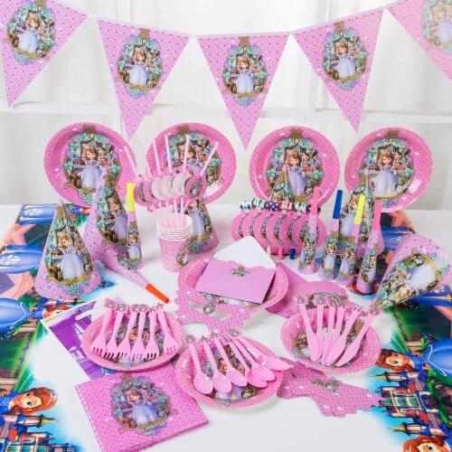 Disney Sofia Baby First Theme Child Birthday Party Decoration Paper Tablecloth Cup Plate Princess Theme Party Baby Shower Supply