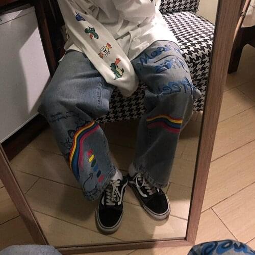 Light Blue Denim Trousers Vintage Wide Leg Pants Women Korean Straight Long Pants High Waist Casual Loose with Belt 2021 Autumn