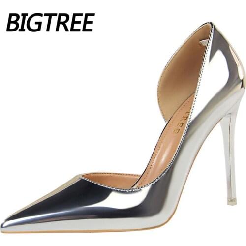 Fashion Woman Pumps 10.5 Cm Patent Leather Shoes Woman Sexy Wedding Shoes Stiletto Heels Pointed Toe Heeled Shoes BIGTREE Shoes