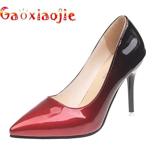 Model Catwalk Show Women Pumps 2021 New Gradient Color Shallow High Heel Shoes Fashion Sexy Pointed Stiletto 10CM Hate Sky High