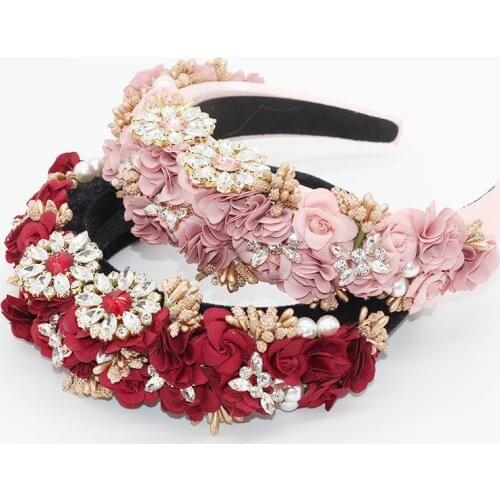 Ladies Fashion Wild Hair Band Baroque fashion temperament sponge rhinestone fabric flower wild hair accessories 501