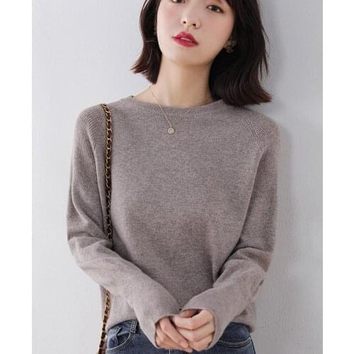 Women Knitwears 100% Autralian Wool Knitted Pullovers Oneck Long Sleeve Soft Ladies Sweaters Standard Clothes