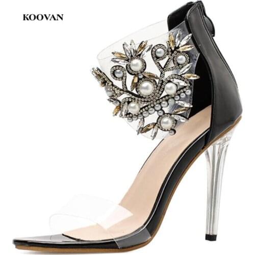 Koovan Womens Sandals High Heel Shoes 2018 Summer New Pearl Rhinestone Glasses Transparency Womens Pumps Ladies Shoes