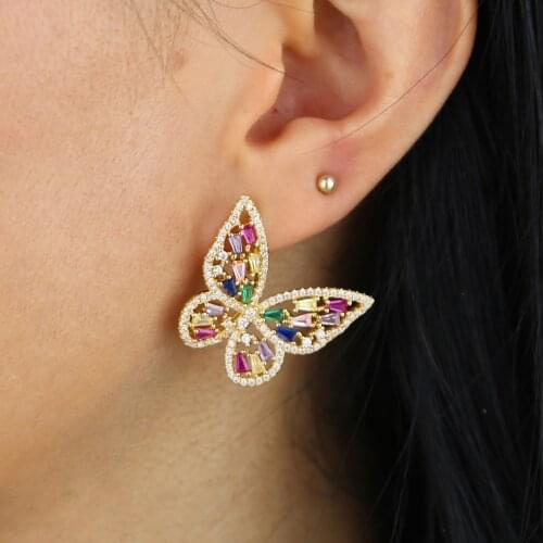 2021 New Fashion Cute Rhinestone 3 Color Butterfly Stud Earrings For Women No Piercing Fake Cartilage Wedding Gift