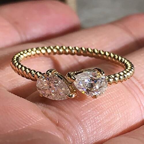 10K Au417 Yellow Gold Women Wedding Party Engagement Ring 0.6 Carat Each 0.3 Carat Water Drop Pear Moissanite Diamond Ring