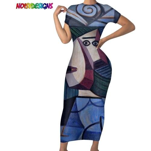 NOISYDESIGNS Abstract Oil Painting Pattern Women Bodycon Pencil Dress Fashion Shorts Sleeve Summer Casual Streetwear For Female