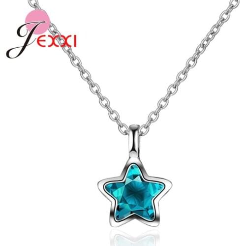 High Quality Clear Bule Cubic Zircon Lovely Star Shape Women Girls 925 Sterling Silver Pendant Necklace Women Jewelry Gift