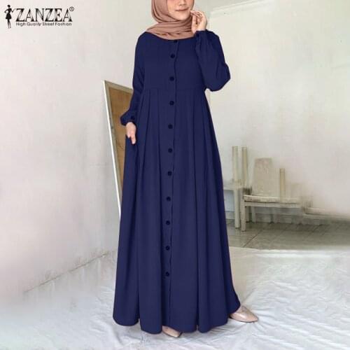 Womens Turkey Robe ZANZEA 2021 Kaftan Muslim Shirt Dress Spring Casual Long Sleeve Maxi Vestidos Abayas Dubai Abaya Robe 5XL
