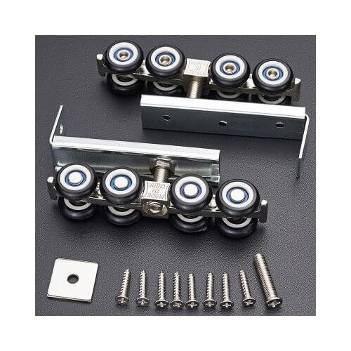 1 Pair/set Cold Rolled Steel Sliding Wooden Door Closet Hardware Kit Door Wheels Roller 8 Wheels Hangers Roller