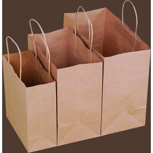 10 Pcs 3 sizes Brown kraft paper bag with handle clothing Bread Candy Buffet Bags food packaging Boutiques bento Custom