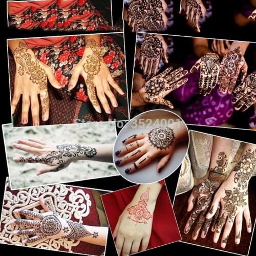 10 Pcs (5Pair )Indian Glitter Airbrush Large Henna Tattoo Template Stencils For Body Paint Henna Left Right Hand Tattoo Stencil