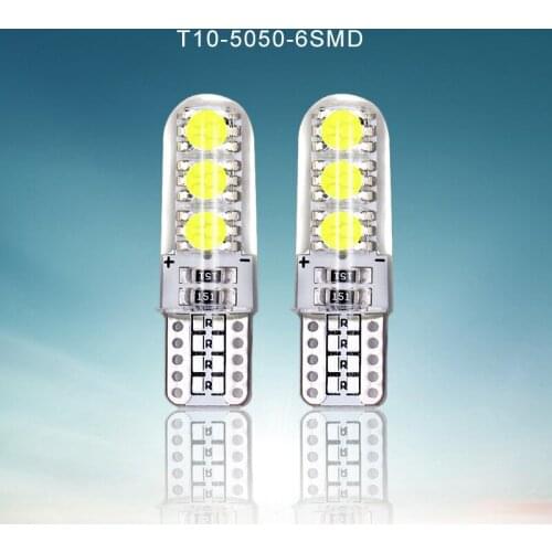 2 PCS Car LED T10 Bulbs 12V 5050 6 SMD White Silicone W5W 194 Park Light Auto Trunk Lights Interior Dome Reading Door Lamp Bulb