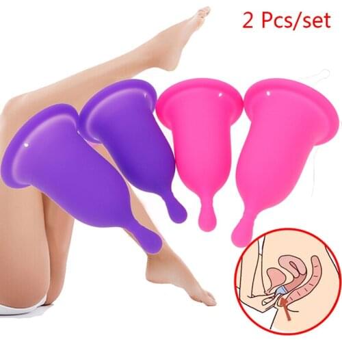 2PCS Medical Grade Silicone Menstrual Cup Women Menstrual Cup Prevent Side Leakage Period Cup Collector Menstrual Vigin Care
