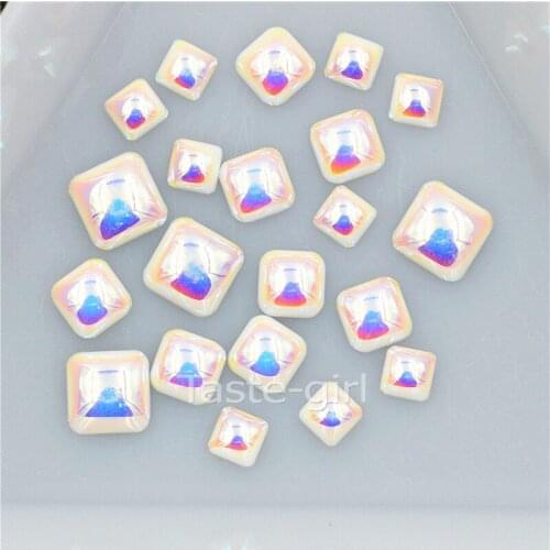 3D White AB Flat Back square Pearl Acrylic Nail Art Stickers Tips Decorations Glitter Nail Rhinestones Decorations Tools