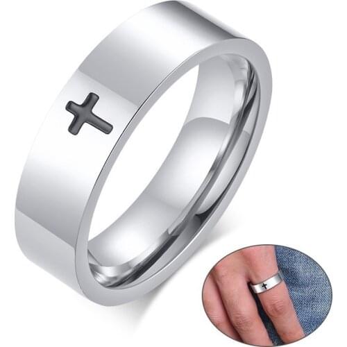 Basic Cross Rings for Women Man 4mm Mirrored Stainless Steel Wedding Bands Casual Unisex Religious Christ Jewelry