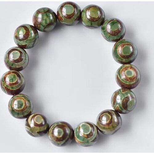 Old Tibetan Dzi Beads Bracelet Ethnic Style Great Quality Three Eyes Dzi Beads Natural Agate Stone Jade Men Women Amulet Jewelry