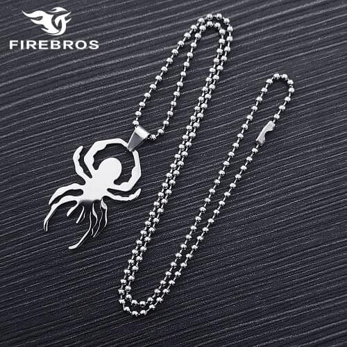 FIREBROS 2021 New 20/24" Chain Silver Color High Polished Stainless Steel Animal Spider Pendant Necklace Men Women Jewelry Gift