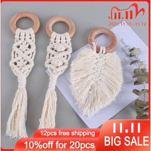 Baby Creative Wood Toy Teether New Hand-woven Cotton Rope Molar Stick Shape Pacifier Wooden Teether Newborn Feeding Gifts