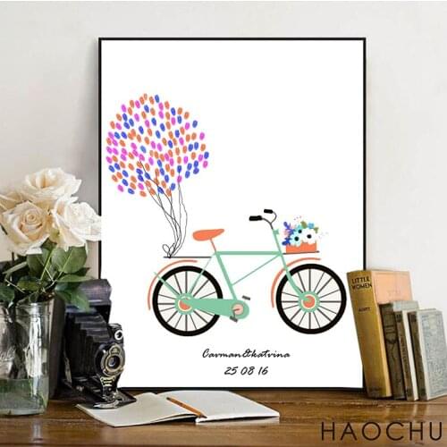 Personality DIY Custom Bicycle Lovers Canvas Fingerprint Signature Wedding Guestbook Decoration Sweet Souvenir For Home Decor