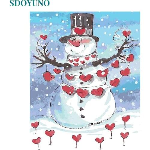 SDOYUNO 60x75cm Painting By Numbers Kits Frame Paint By Numbers DIY Snow Man Draw Number Scenery Canvas Painting Christmas Gift