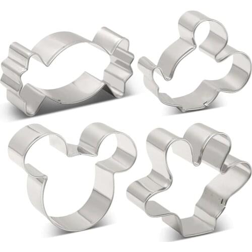KENIAO Mouse Cookie Cutters Set for Kids- 4 Piece - Ears, Side Face, Palm and Candy - Stainless Steel