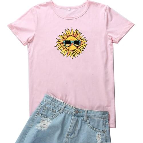 Cool Cool Sunflower Women Tshirt Personality Print Tops Camiseta Mujer Loose O-neck Women T-shirt Funny Graphic T Shirts Femme