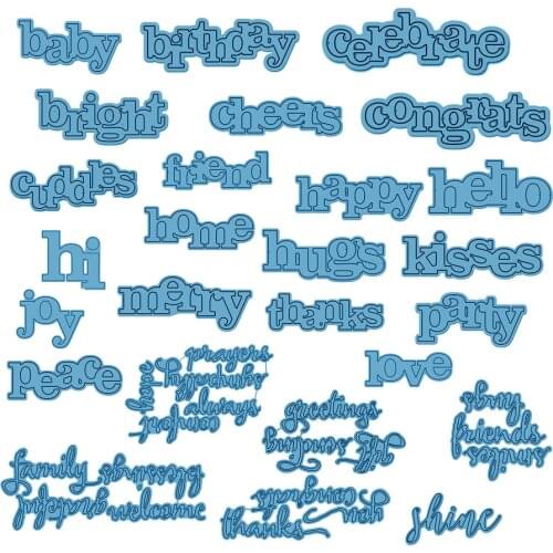 Hot-selling 26 Pieces Greetings Celebration Words CHEERS GIFT THANKS Metal Cutting Dies For DIY Scrapbooking Album New Crafts