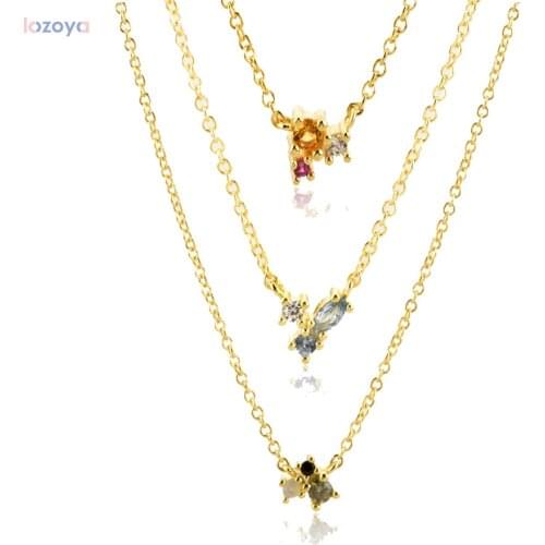 LOZOYA 925 Sterling Silver Rainbow Collection Zircon CZ Charm Pendant Neclace Slim Gold Long Chain Jewelry For 2021 Fashion