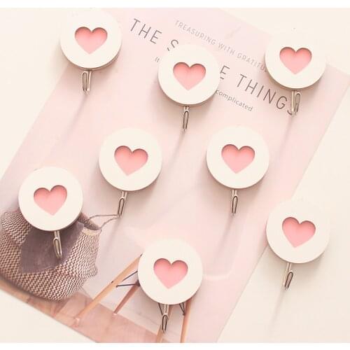 Cute Cartoon Creative Hook Girl Heart Creative Pink Household Stainless Steel Kitchen Strong Sticker Free Punch Sticky Hooks