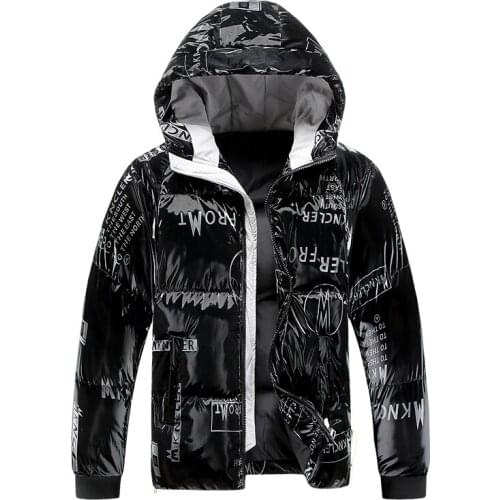 Elena Store New Fashion Winter Mens Warm Coats Casual 3D Printing Letter Trend Fit Jacket Men Bomber Jacket Hooded Outdoor Coat