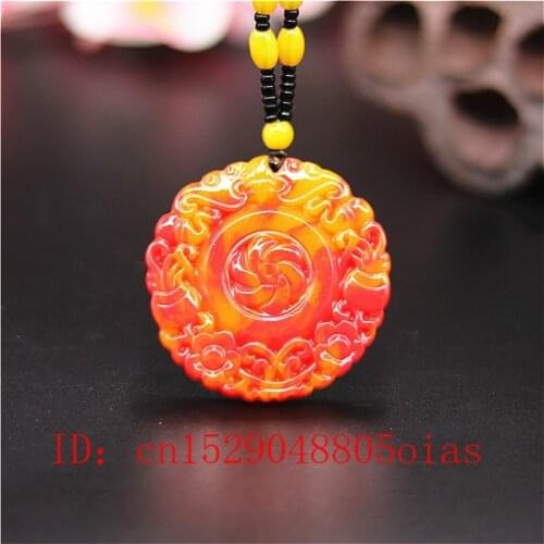 Natural Red Yellow Jade Stone Flower Pendant Beads Necklace Chinese Jadeite Jewelry Charm Carved Amulet Gifts for Women Men