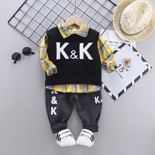 2020 new boy super foreign fashion clothes cute little boy baby spring and autumn three-piece suit newborn shirt