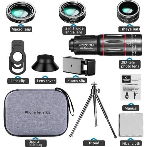New Mobile Phone Camera Lens 28X HD Telescope Zoom Macro Lens For Iphone Samsung Smartphone With Phone Holder Tripod