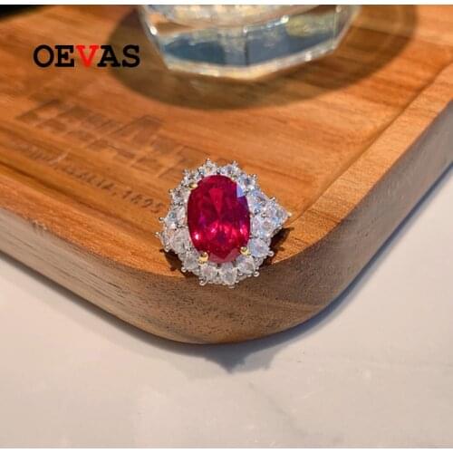 OEVAS 100% 925 Sterling Silver 10*14mm Oval Ruby Gemstone Rings For Women Sparkling Wedding Party Fine Jewelry Wholesale Gift