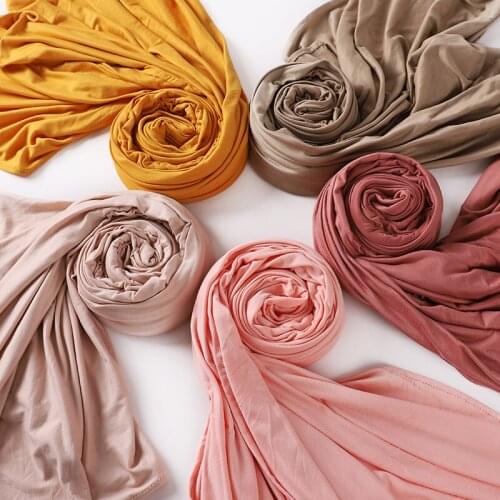 Wholesale High Quality Islamic Jersey Hijab Soft Solid Scarf Musulman Headscarf Long Shawl Wraps Women Turban Foulard Femme