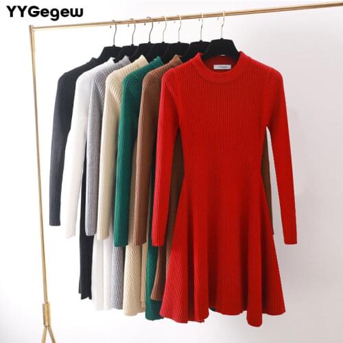 Robe Femme A Line Thick Sweater Winter Dress Women Knit Dress Warm Autumn Pullovers Long Sleeve A-Line O Neck Fitness Dress
