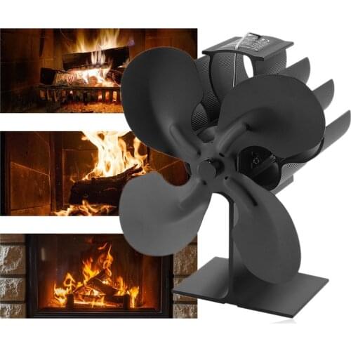 4-Blade Heat Powered Stove Fan for Log Wood Burner Ecofan Quiet Home Fireplace Fan Efficient Heat Distribution Black